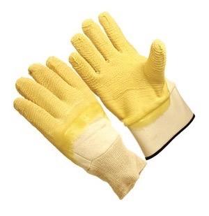 Glove - Yellow Rubber, Wrinkle Finish, Fully Coated, Jersey Lined, Knit Wrist One Size